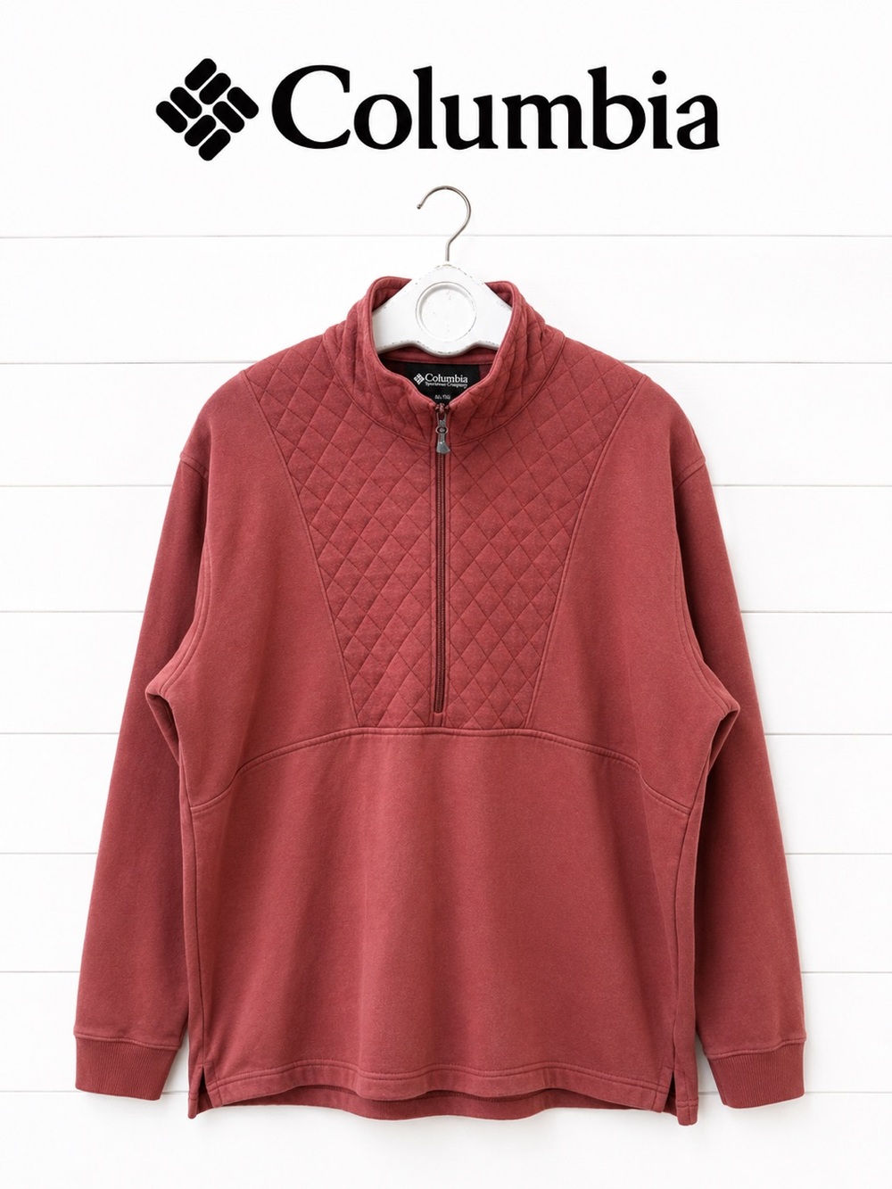 COLUMBIA Brick Red Quilted Half-Zip Pullover XL